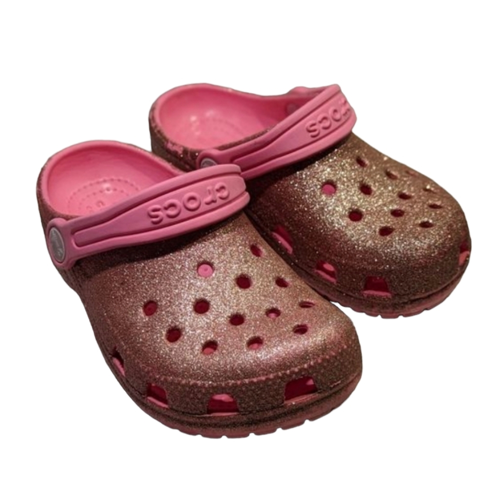 Kids Crocs 10T pink with sparkles ✨